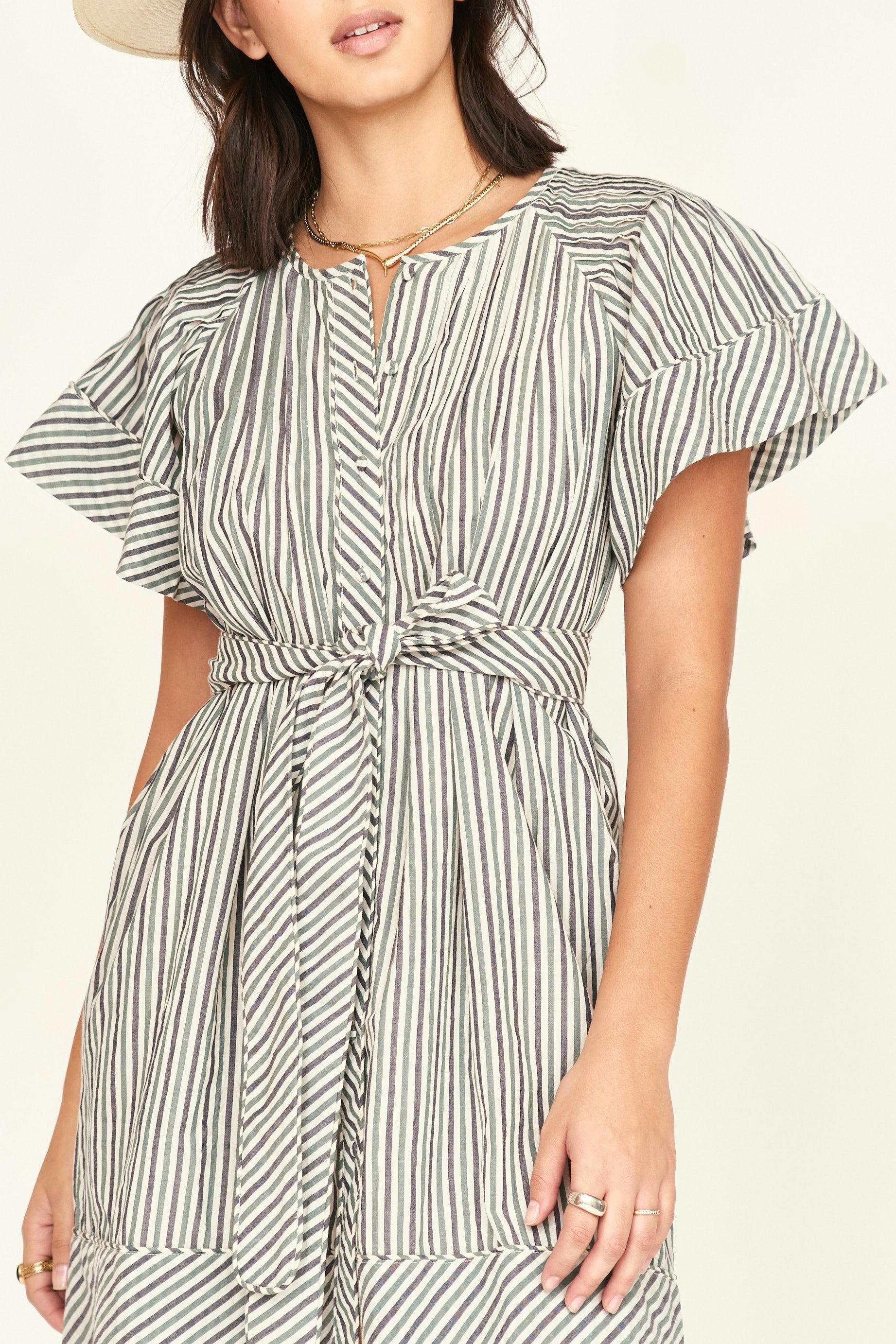Vienna Pintuck Dress in Dune Stripe