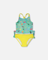 Two-Piece Swimsuit Green Beach Print