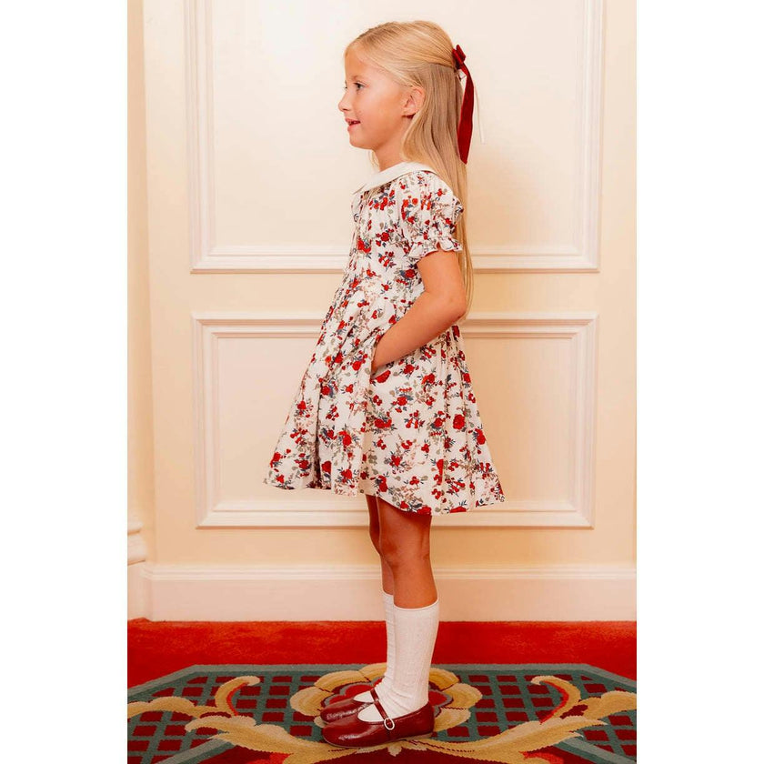 Mini Aveline Dress in Red & Green Rustic Floral