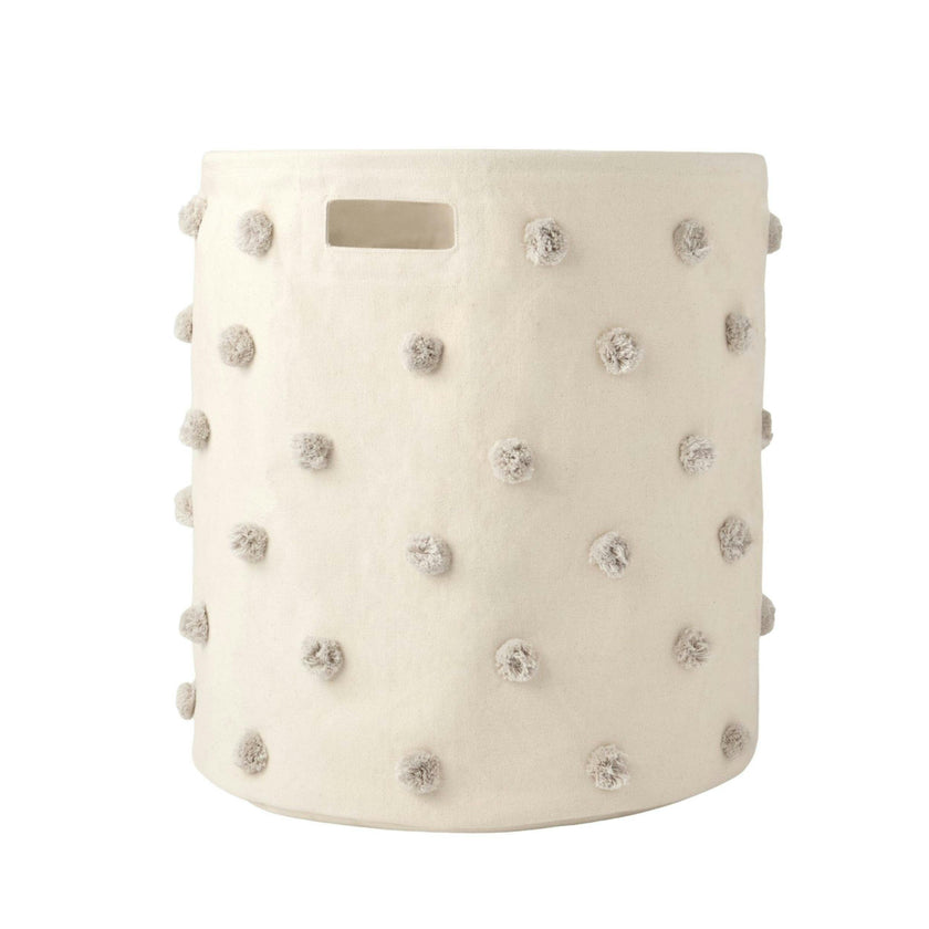 Pom Pom Hamper w/Ring - Grey