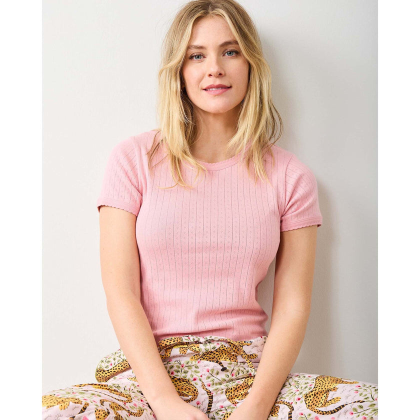 Pointelle Short Sleeve Tee, Pink