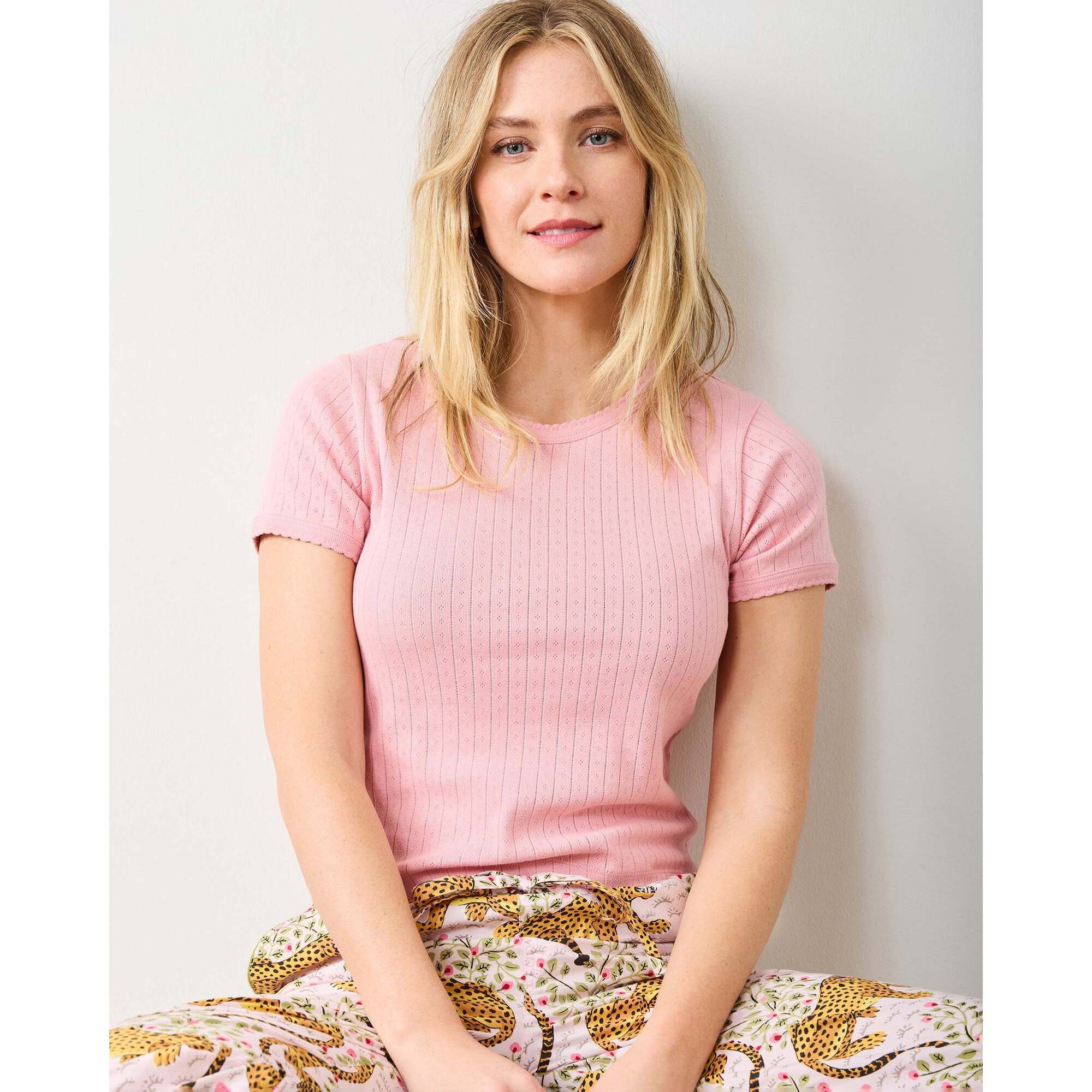 Pointelle Short Sleeve Tee, Pink