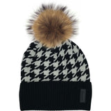 Houndstooth Knit Beanie With A Genuine Fur Pom (TikTok)