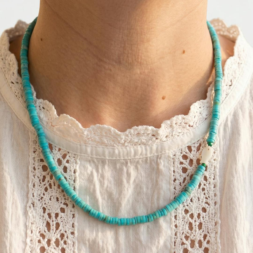 Turquoise & Mother Of Pearl Fish Necklace
