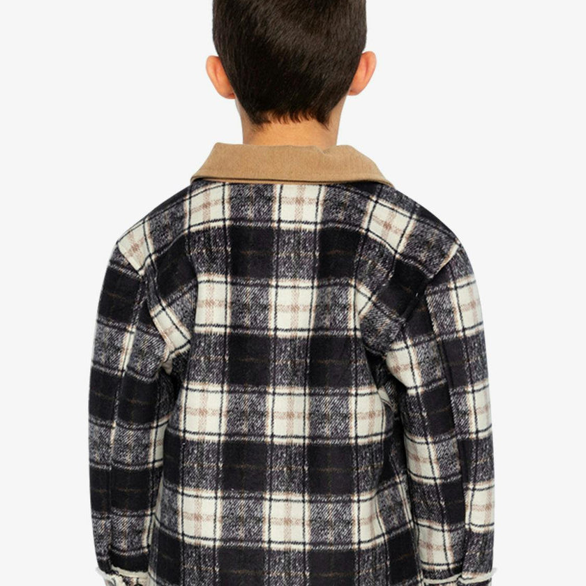 Brushed Plaid Zipped Jacket Blue and Beige Checks