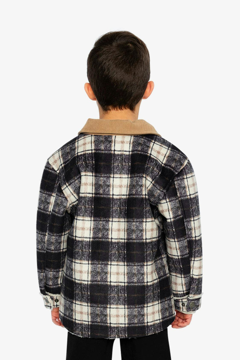 Brushed Plaid Zipped Jacket Blue and Beige Checks
