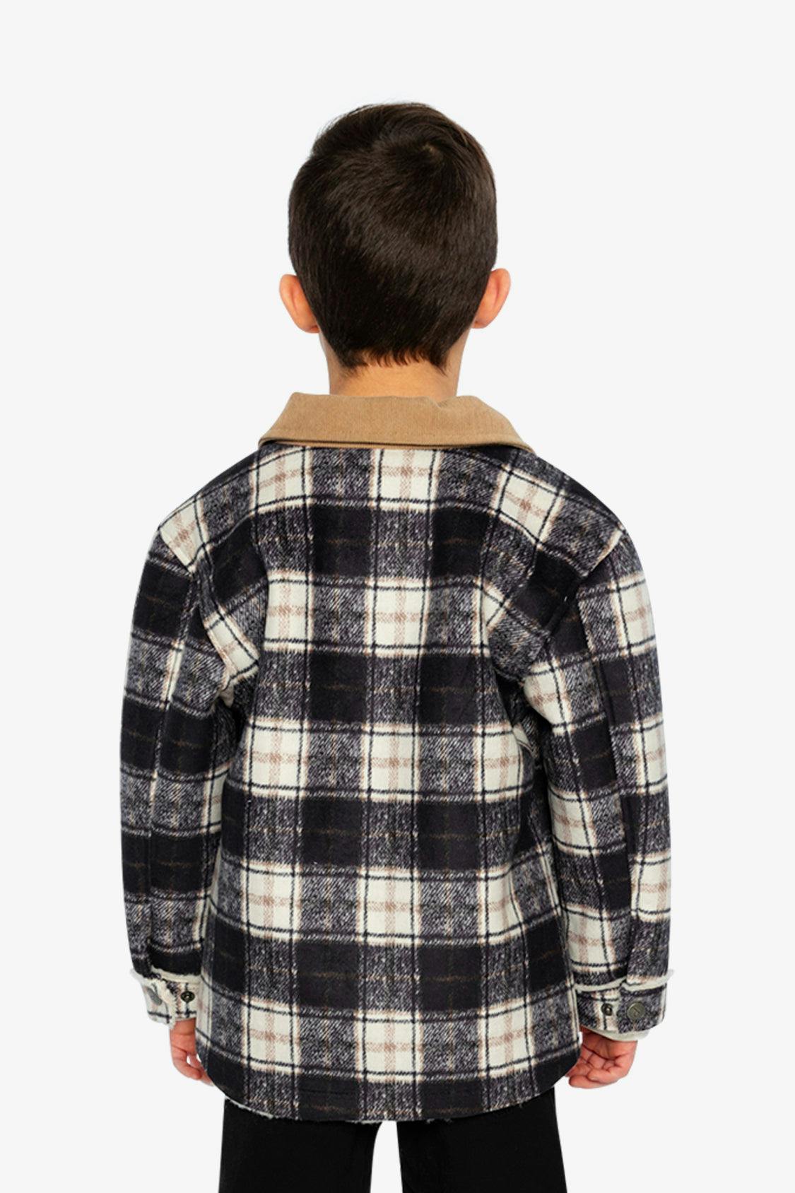 Brushed Plaid Zipped Jacket Blue and Beige Checks