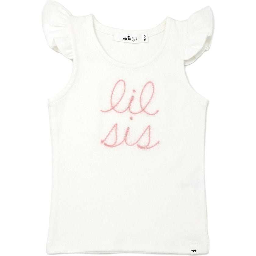 "lil sis" Embroidered Cotton Baby Rib Full Sleeve Tank