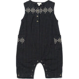 Embroidered Front Buttoned Sleeveless Jumpsuit, Navy