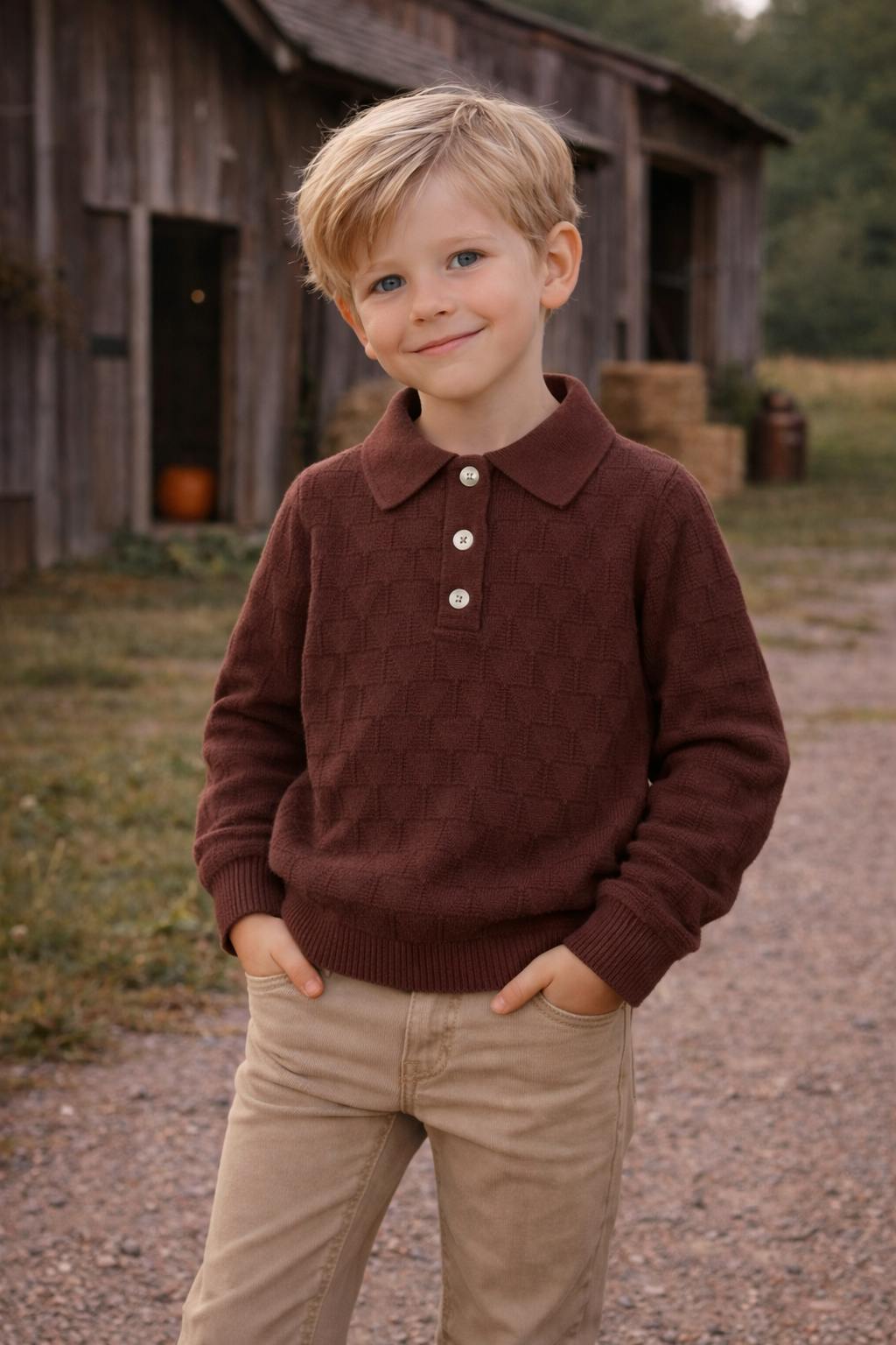 Textured Triangle Classic Collared Relaxed Fit Sweater