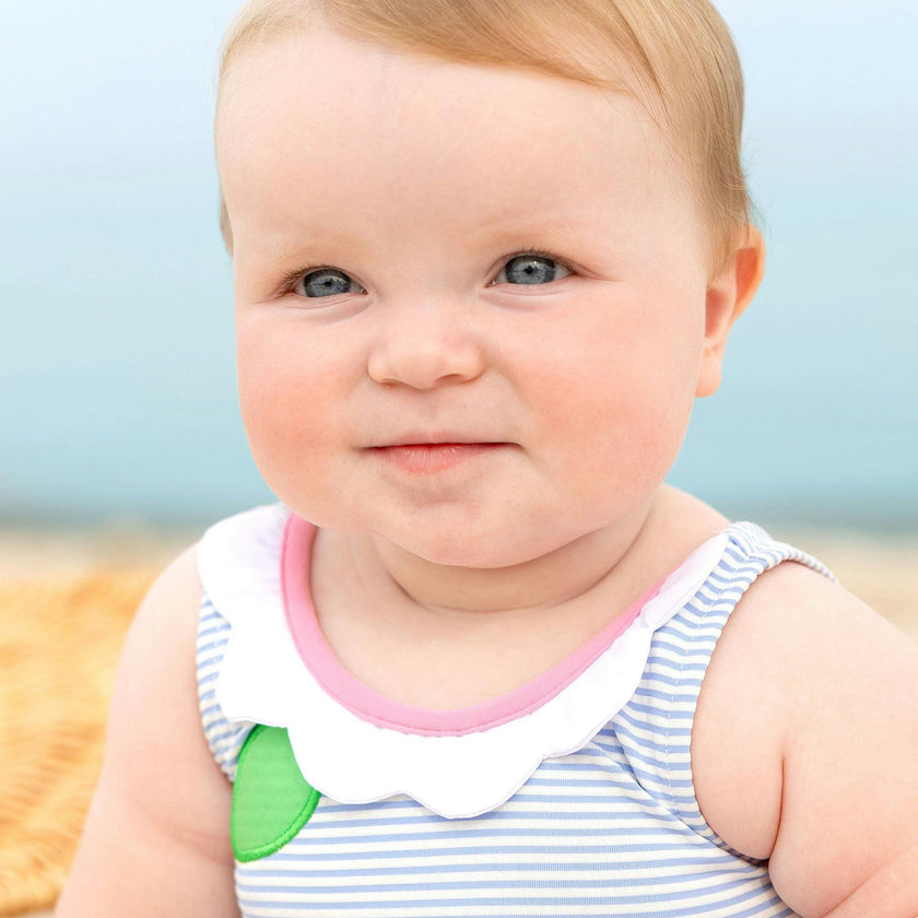 Seersucker Bubble Swimsuit With Petal Neck