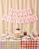Gingham Birthday Banner - pre-strung banner