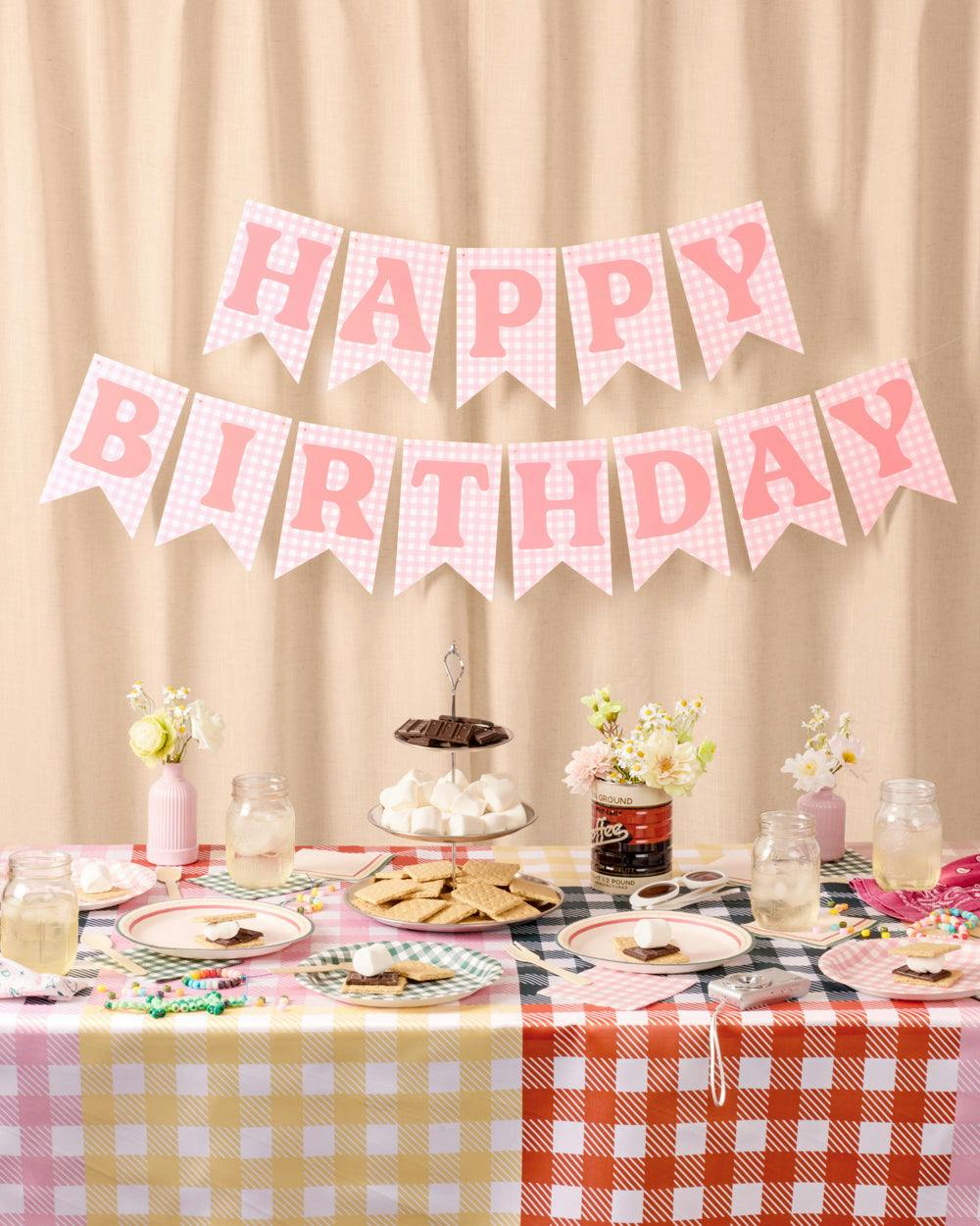 Gingham Birthday Banner - pre-strung banner