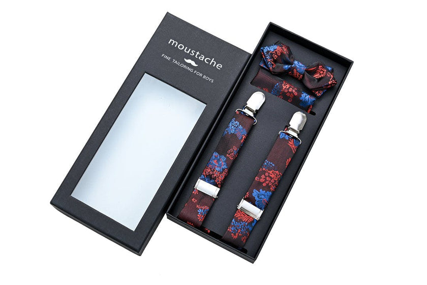 Burgundy Floral Suspender Set