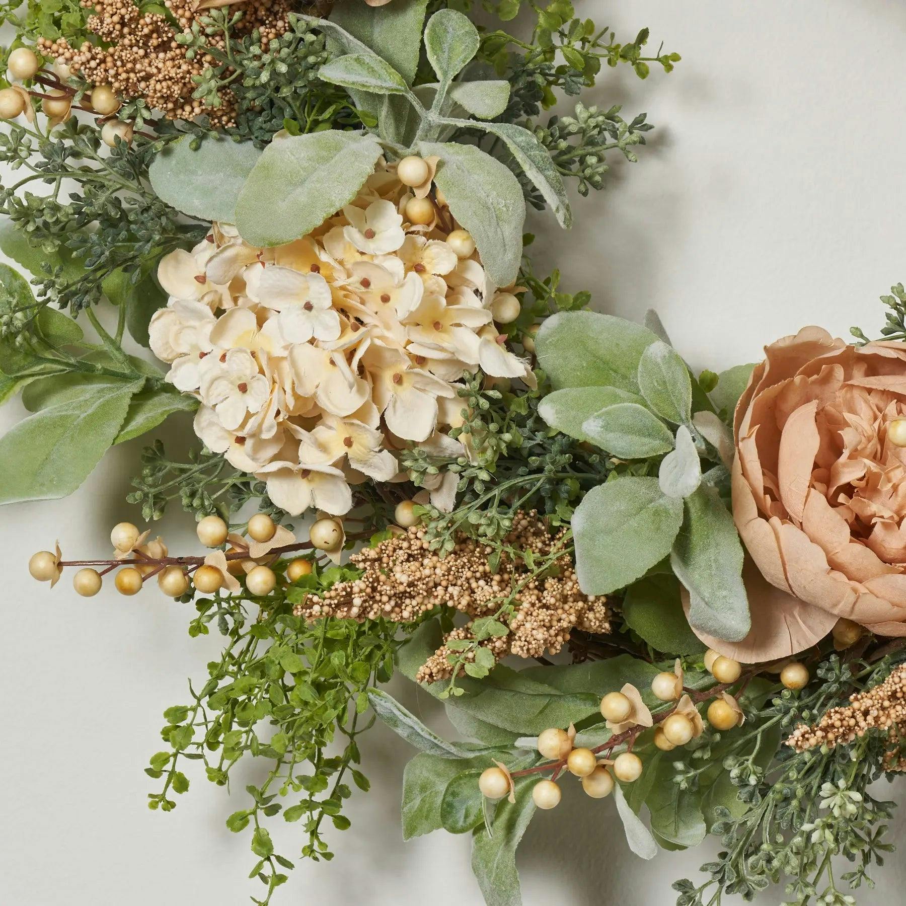 Pistachio Latte Hydrangea and Peony Everyday Front Door Fall Wreath