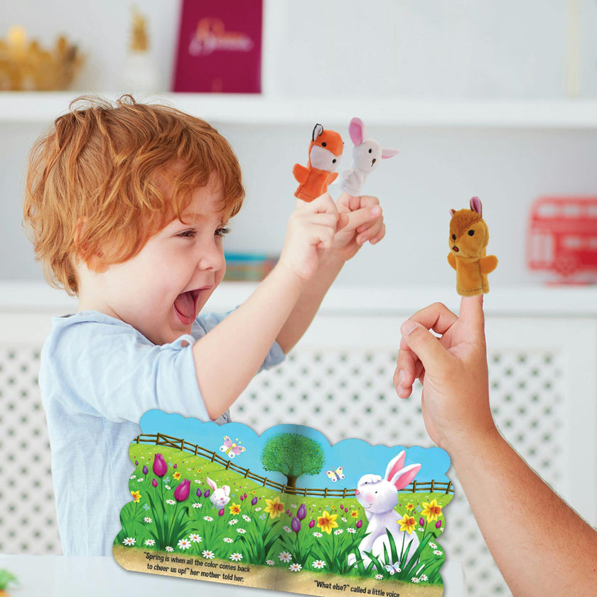 First Library: Four Seasons W/ 4 Die-Cut Board Books & Finger Puppets