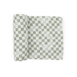 Organic Cotton Muslin Swaddle Blanket - Green Checker