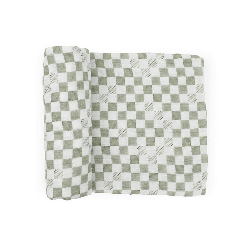 Organic Cotton Muslin Swaddle Blanket - Green Checker