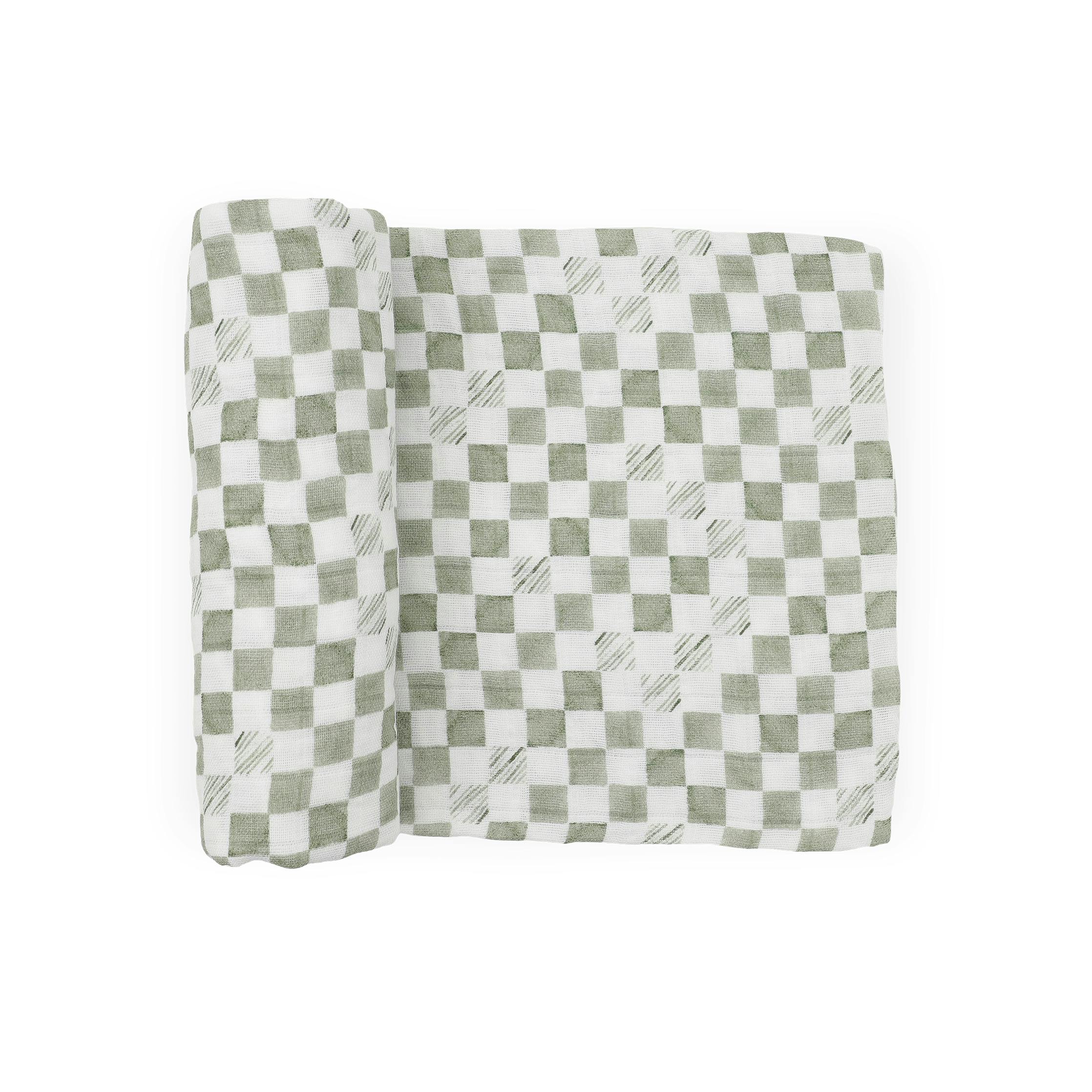 Organic Cotton Muslin Swaddle Blanket - Green Checker