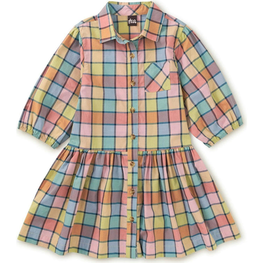 Collared Blouson Sleeve Dress, Brown