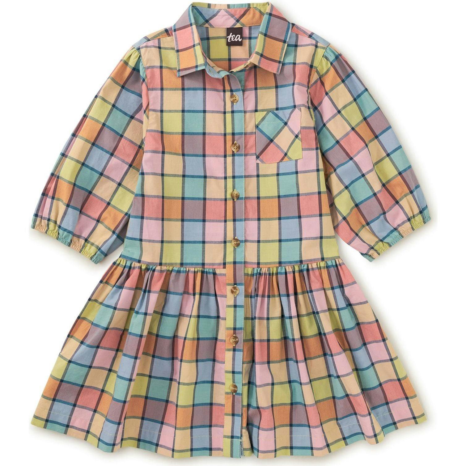 Collared Blouson Sleeve Dress, Brown