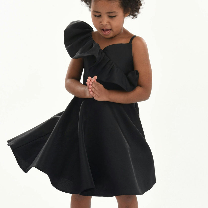 Black Riviera Off Shoulder Ruffle Dress