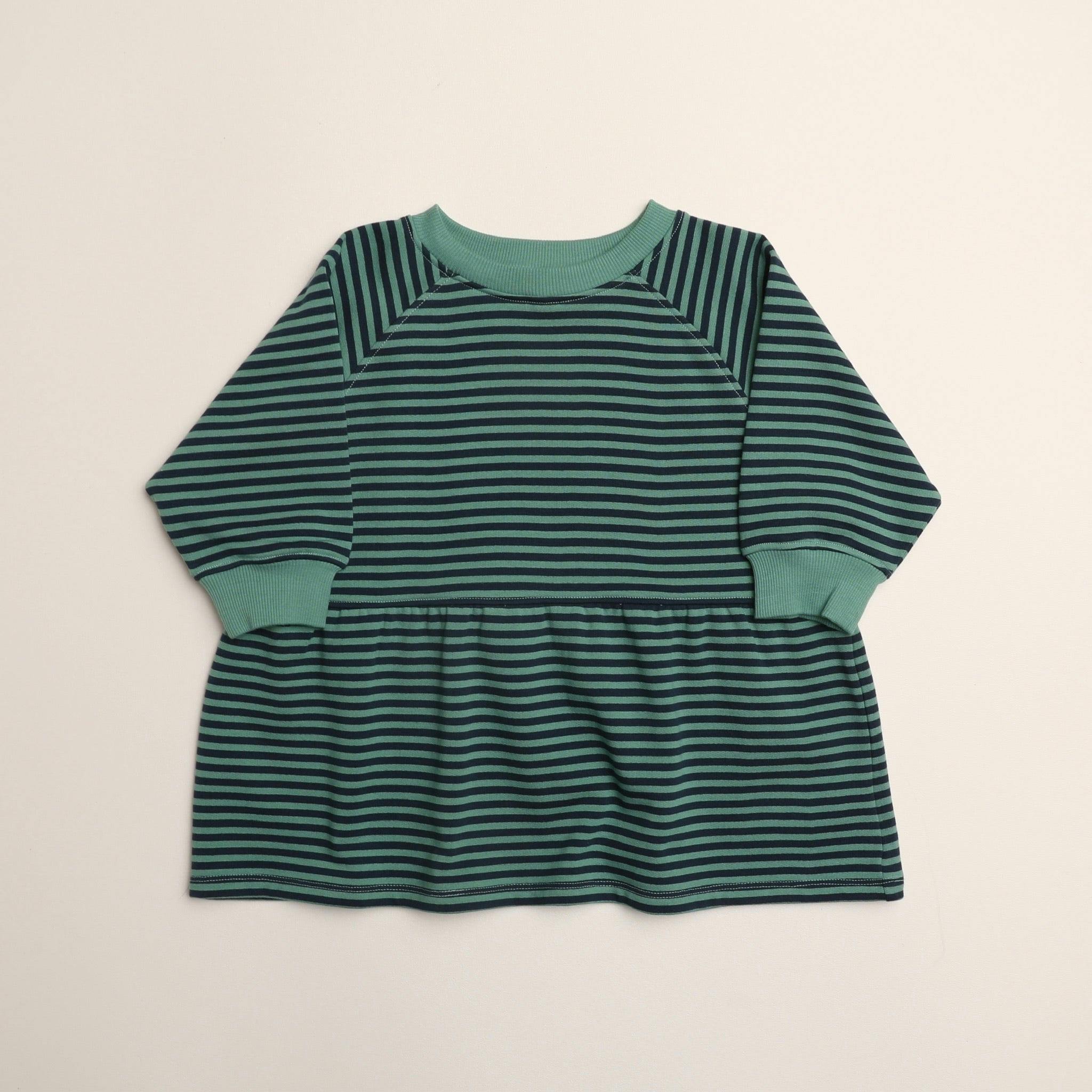 Kelsey Dress in Green Blue Stripe