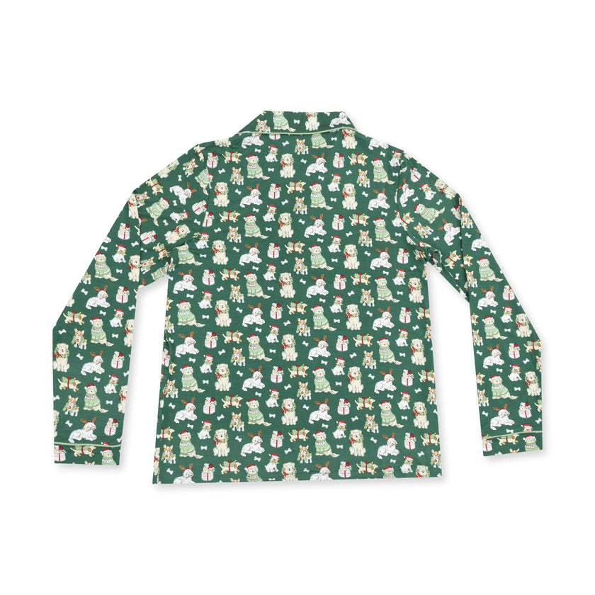 Christmas Dogs Uni - Bamboo - Adult Long Sleeve Coat Style and Pant with Pockets