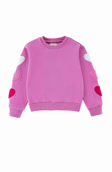 Brushed Fleece Patch Pullover Sweatshirt, Pink Hearts