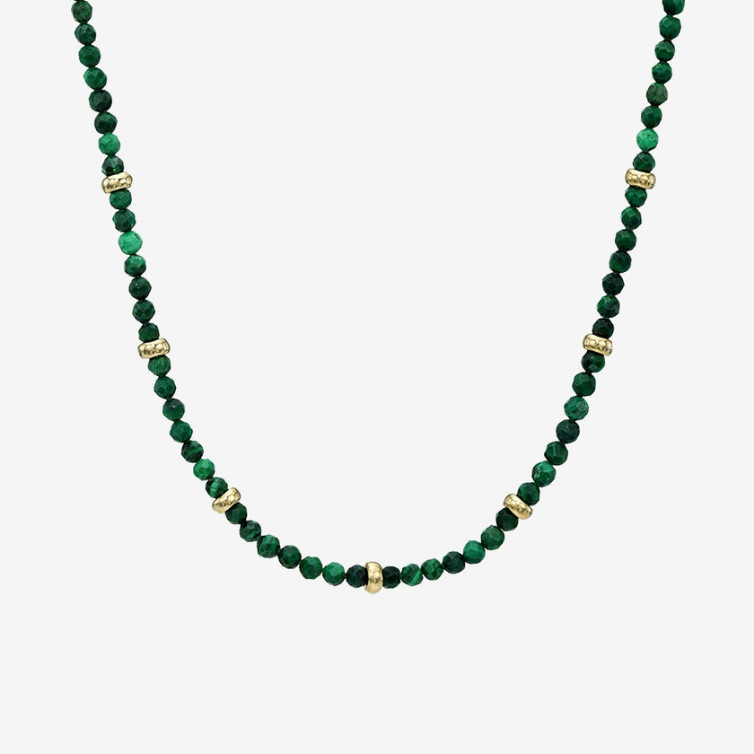 14K Gold Malachite Segment Bead Necklace