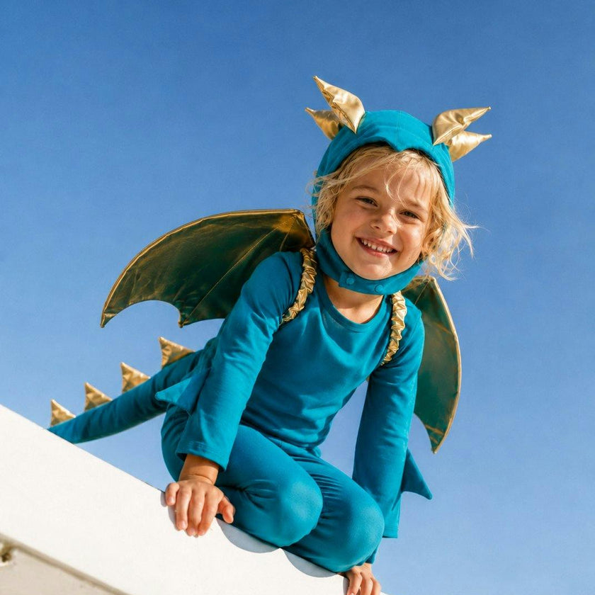 Jade Blue and Gold Dragon Costume