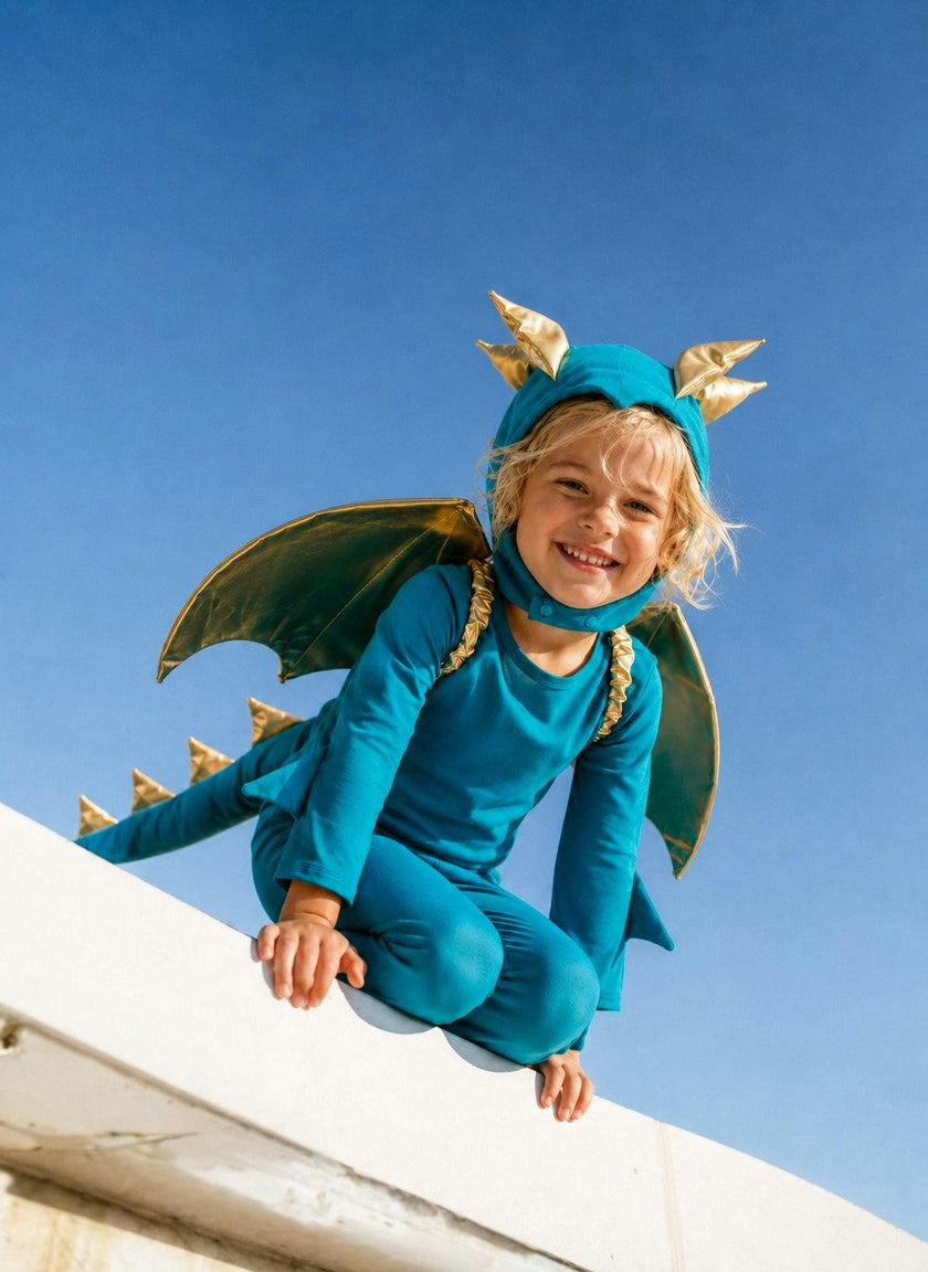 Jade Blue and Gold Dragon Costume