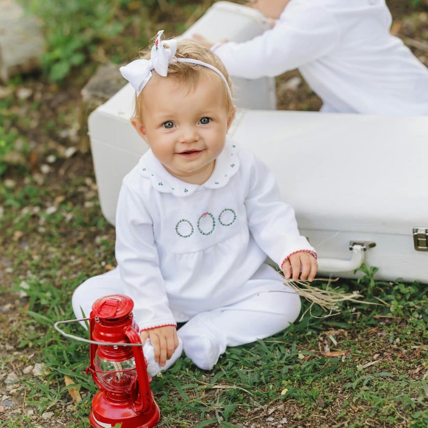 Girls Holiday Wreath Cotton Romper