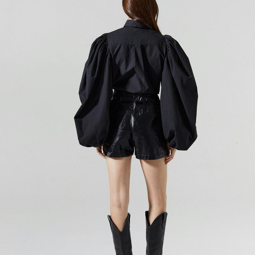 Frida Metallic Linen Shorts - Black
