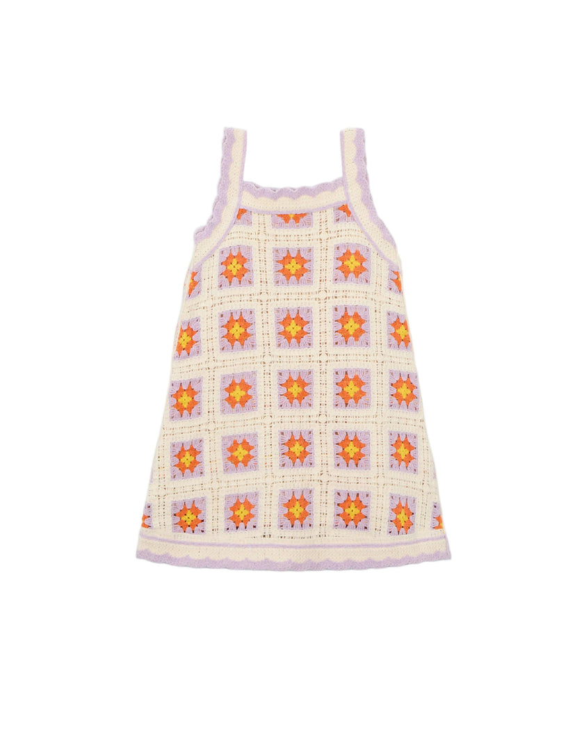Lavender Trim Crocheted Dress
