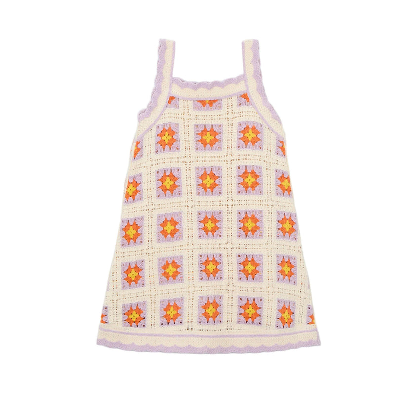 Lavender Trim Crocheted Dress