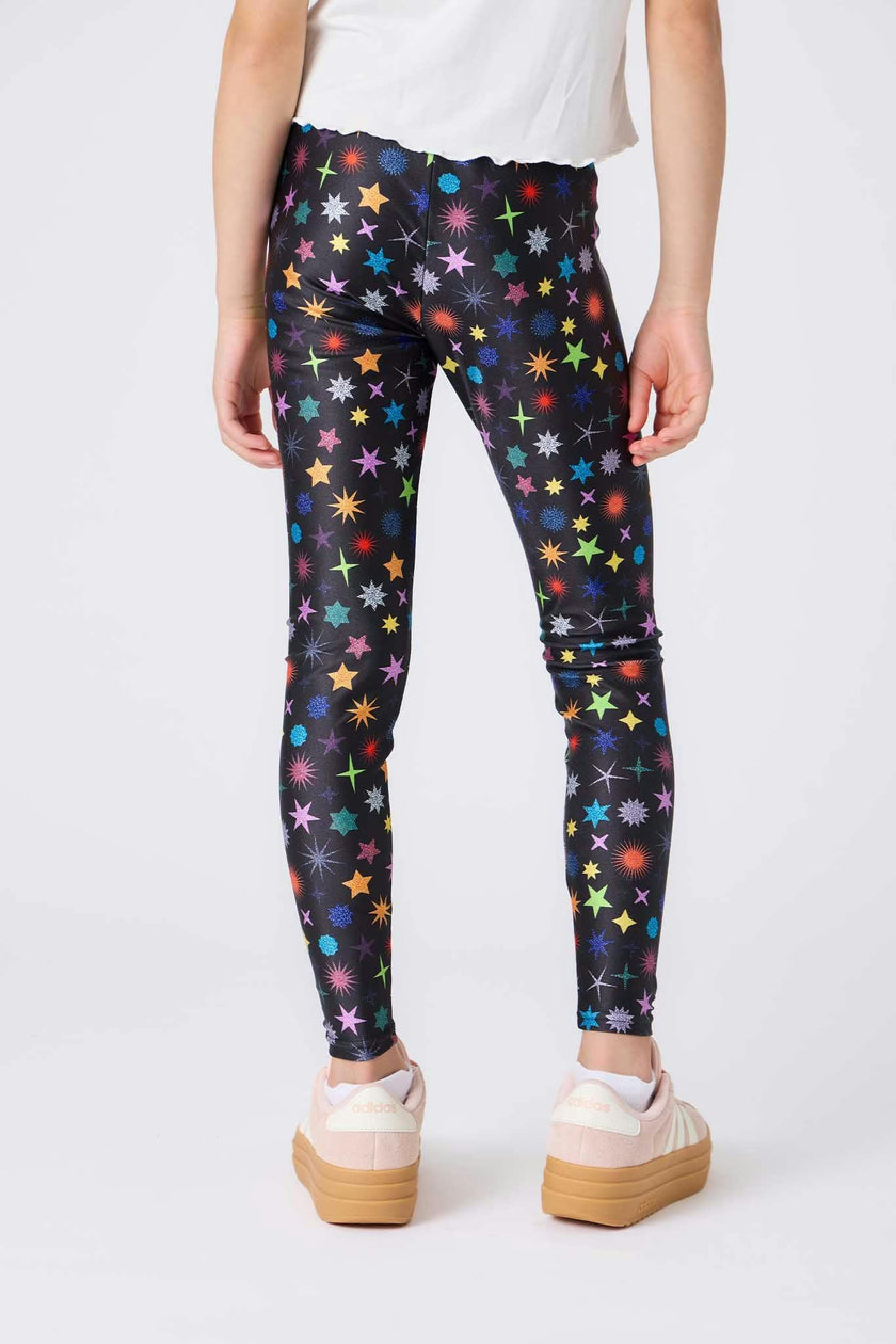Girls Hi-Shine Leggings in Glitter Starburst