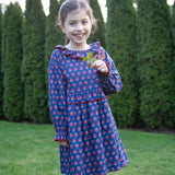 Girls All-Over Print Ruffle Collar Long Sleeve Dress