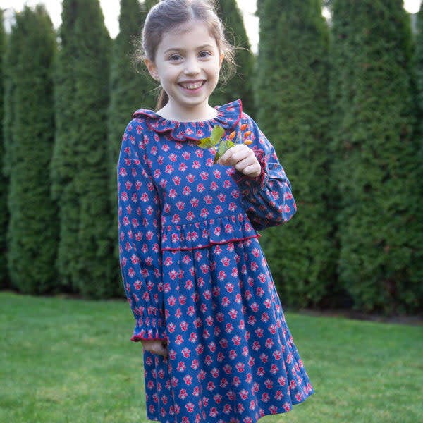 Girls All-Over Print Ruffle Collar Long Sleeve Dress