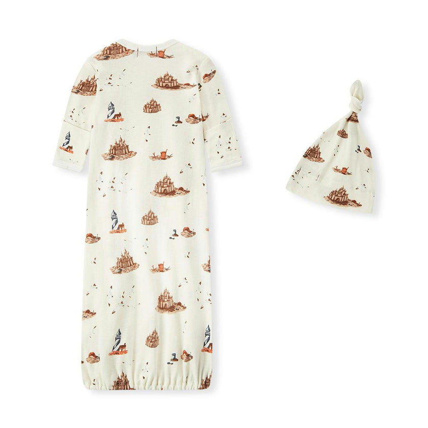 Sandcastle Organic Cotton Newborn Gown & Hat Set