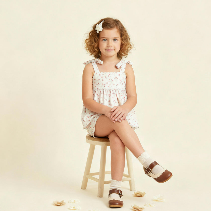 Organic Tie Up Top & Shorts Set - Pink Bloom