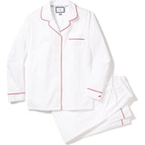 Women's Twill Pajama Set in White with Red Piping