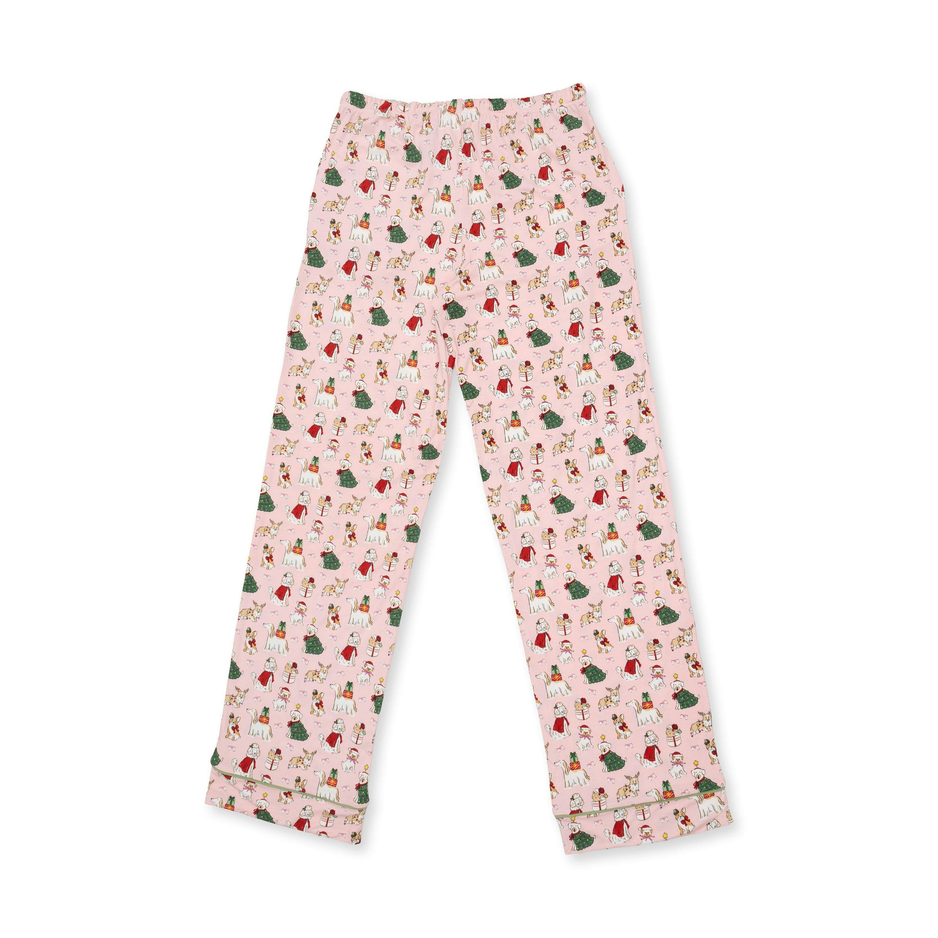 Christmas Dogs Pink - Adult Long Sleeve Coat Style and Pant with Pockets