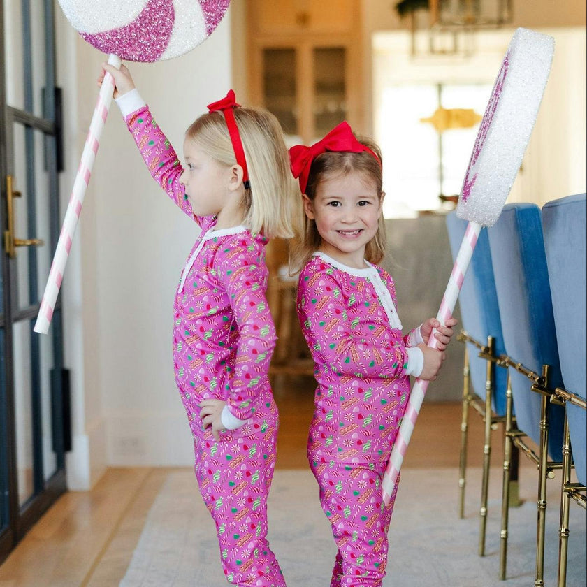 Alden Girls' Pima Cotton Pajama Pant Set - Christmas Candy Pink