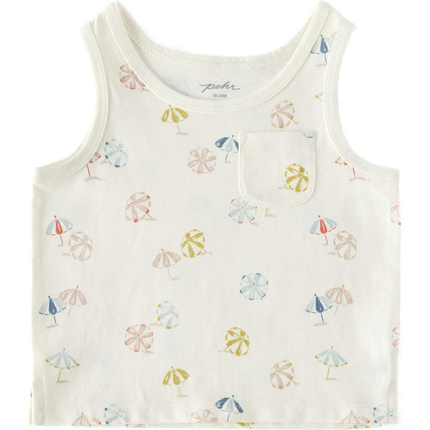 Girls Front Pocket Tank Top, Cream