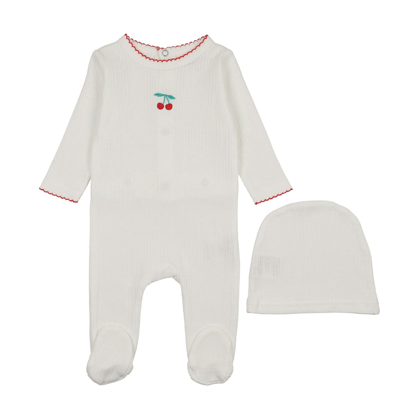 Pointelle Cherry Footie, Ivory