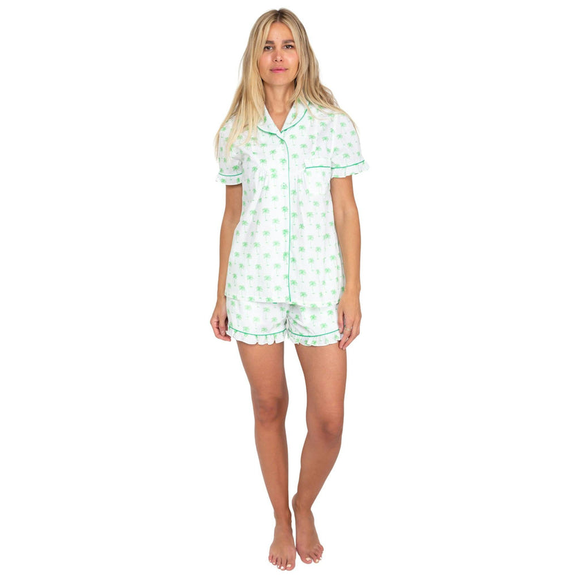 Women's Green Palm Tree Short PJ Set