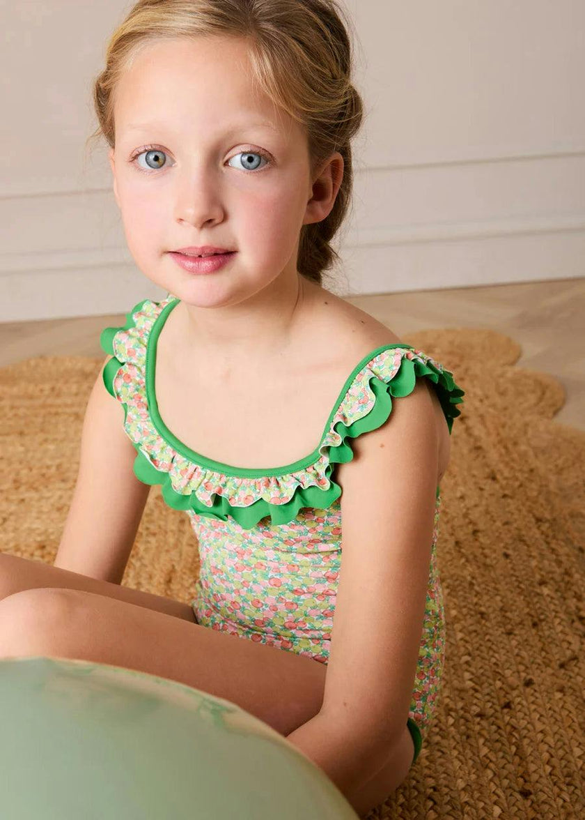 Annie Apple Print Ruffle Detail Swimsuit in Green (12mths- 10yrs)