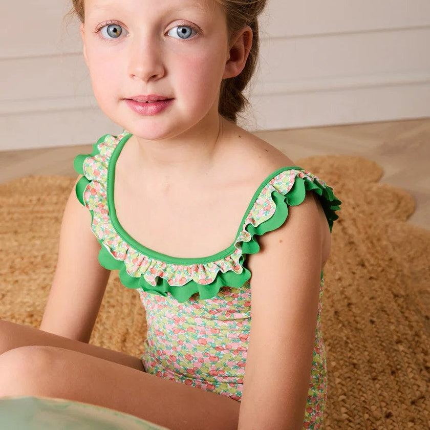 Annie Apple Print Ruffle Detail Swimsuit in Green (12mths- 10yrs)