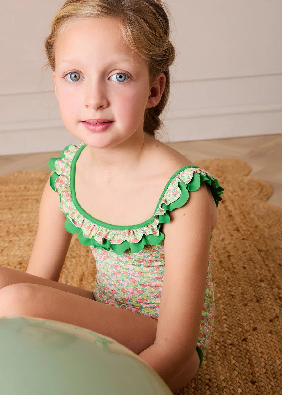 Annie Apple Print Ruffle Detail Swimsuit in Green (12mths- 10yrs)